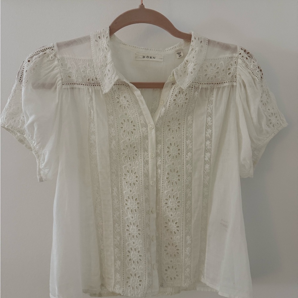 Doen Ivory Eyelet Button-Up Blouse